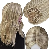 Full Shine Hair Toppers For Women With Thinning Hair Real Human Hair Topper Clip in 16 Inch Top Wiglets Hairpieces Color 18P613 Ash Blonde And Blonde 5 * 5 Inch For Women With Hair Loss