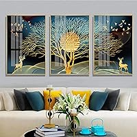 Golden Abstract Deer Tree Bird Wall Art Canvas Painting Nordic Posters and Prints Decorative Pictures for living Room Home Decor 10*15CMX3 Frameless