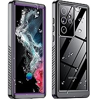 Designed for Galaxy S22 Ultra Case Waterproof, Built-in Screen Protector Full Protection Heavy Duty Shockproof Anti-Scratched Rugged Case for Samsung Galaxy S22 Ultra 6.8'' (Purple/Clear)