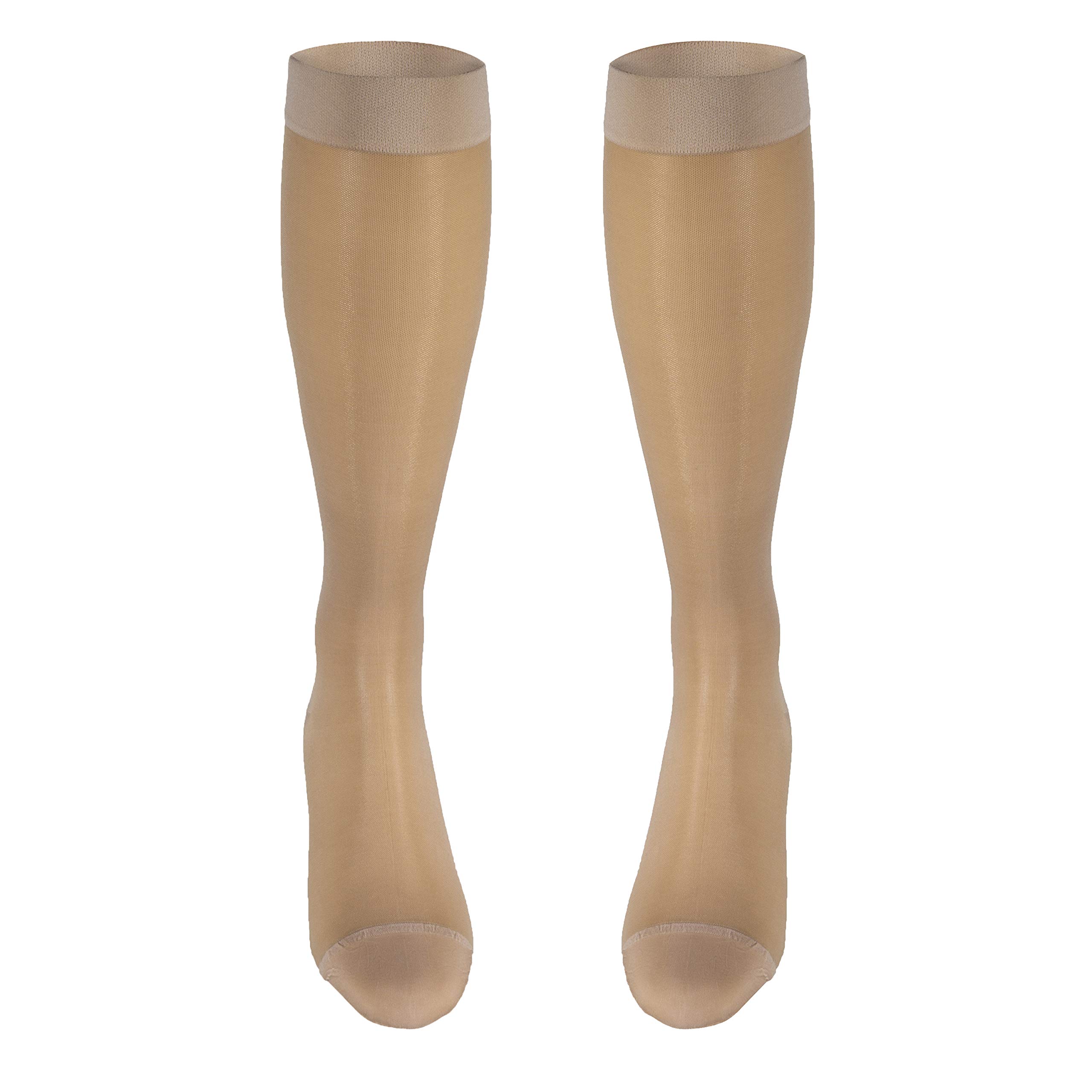 Truform Sheer Compression Stockings, 15-20 mmHg, Women's Knee High Length, 20 Denier, Nude, Medium