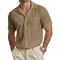 VATPAVE Mens Summer Lace Shirts See Through Sheer Shirts Casual Short Sleeve Button Down Beach Shirts