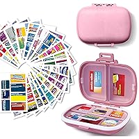 Pill Organizer with Medicine Labels Travel Daily Pill Container Mini Medication Organizer Storage Pill Organizer Travel Essentials Pill Case 7 Day Pill Organizer (Pink)