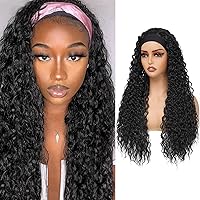Headband Wig Curly Headband Wigs for Women 26 Inch Water Wave Headband Wigs 180% Density Synthetic Glueless Half Wigs with Headbands Attached (26 Inch, 2#)