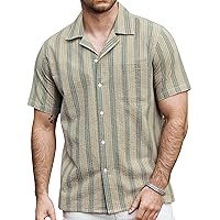 VATPAVE Mens Stylish Striped Shirts Short Sleeve Button Down Summer Shirts Cotton Beach Tops with Pocket