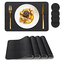 Placemats Set of 4,Placemat with Coasters Heat Stain Scratch Resistant Non-Slip Waterproof Oil-Proof Washable Wipeable Outdoor Indoor for Dining Patio Table Kitchen Decor and Kids,（Noble Black 4）