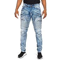 Ribbed Thigh Layered Knee Slim Fit Moto Style Jeans