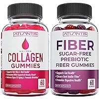 Atlantis Nutrition Collagen 60 Gummies + Sugar Free Prebiotic Fiber Gummies for Adults 2-Pack (120 Gummies)