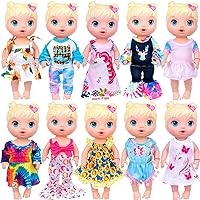 10Pcs Alive Doll Baby Doll Clothes and Accessories - Including Dresses,T-Shirts,Pants,Jumpsuit,Bell-Bottomed Pants for Kids Girls Gift 12 Inch Doll Random Style