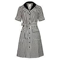 Womens Linen Stripe Layered-Collar Shirtdress