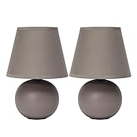 Simple Designs LT2008-GRY-2PK Mini Ceramic Globe Table Lamp 2 Pack Set with Matching Fabric Shade, Gray