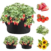 Strawberry Grow Bags 3 Gallon 2-Pack, Planter Pots with 6 Side Growth Pockets Thickened Breathable Felt Non-Woven Fabric, Heavy Duty Handles, for Plants/Flowers/Vegetables Indoor Outdoor