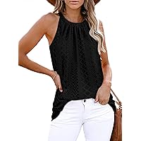 Zwurew Tank Top for Women Loose Fit High Neck Sleeveless Halter Tops Casual Pleated Eyelet Summer Flowy Cami Shirts Blouse