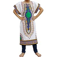 RaanPahMuang Brand Child Dashiki White Afrikan Full Kaftan Throw Over Outfit