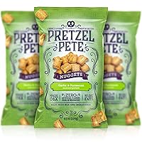 Pretzel Pete Garlic & Parmesan Seasoned Pretzel Nuggets, Non-GMO, Small Batch, Bold Flavor, 9.5oz (3 Pack)