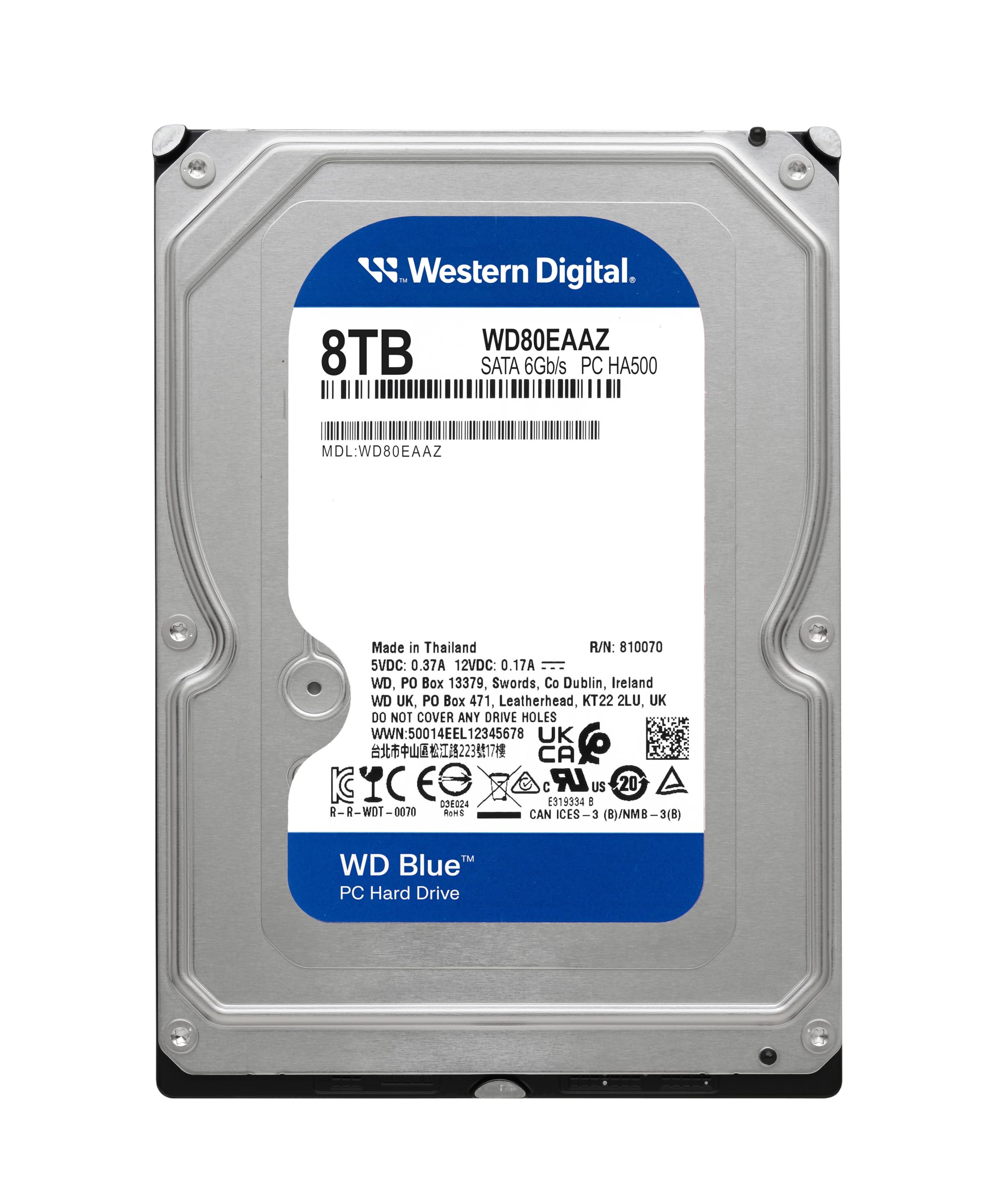 Western Digital 8TB WD Blue PC Internal Hard Drive HDD - 5640 RPM, SATA 6 Gb/s, 256 MB Cache, 3.5