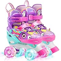 Unicorn Kids Toddler Roller Skates for Girls,WESKIFAN Quad Skating Shoes with Shiny Light up Wheels&Adjustable Sizes Beginners rollerskates for Xmas Birthday Gifts