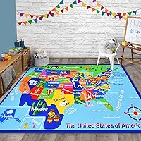 USA Map Rug Kids/Boys/Girls/Children/Toddler Educational Play mat for School/Daycare/Nursery Non-Slip Carpet (Blue/Multi)