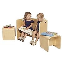 ECR4Kids Bentwood Multipurpose Table and Chair Set, Kids Furniture, Natural, 3-Piece