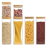ComSaf Airtight Glass Storage Canister with Bamboo Lid (27oz/33oz/71oz/74oz) Set of 6, Clear Food Storage Container Kitchen Pantry Storage Jar for Flour Cereal Sugar Tea Coffee Beans Snacks