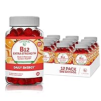 Vitamin B12 Gummies for Adults - Tastiest Proprietary Formula - 3000mcg Methyl B-12 High Absorption Energy Gummies - Non-GMO Vegan Vit B12 - Chewable B 12 for Energy Support and Bone Health - 12 Pack