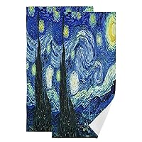 ALAZA Vincent Van Gogh Starry Night Hand Towels Soft Absorbent Decorative Bath Towels Face Towels Set of 2 for Bathroom Gym Hotel Spa 28 X 14 Inch