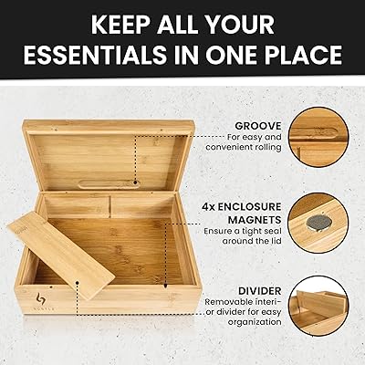 Mua Rolling Tray Stash Box - Large Bamboo Box w/Ample Storage Space to Organize  Herb Accessories - Comes with Convertible Rolling Tray Lid - Gifts for Men ( 10 x 8 x 3.5)