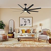 CJOY Ceiling Fan with Lights Remote Control, 72 Inch Black Modern Ceiling Fan with 8 Reversible Blades for Living Room Office Covered Patio, DC Silent Motor