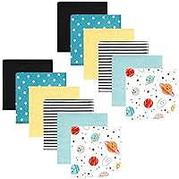Hudson Baby Unisex Baby Flannel Cotton Washcloths, Happy Planets 12 Pack, One Size