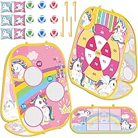 Unicorn Ring Bean Bag Toss Game 5 in 1 Unicorn Party Game for Kids Unicorn Double-Sided Foldable Board Cornhole Ring Backyard Games Unicorn Party Birthday Gifts for Girls Carnival Games Party Supplies
