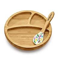 Baby and Toddler plate - silicon suction, 3 compartment, Non-toxic All-natural Bamboo Baby Food plate (Sparkle)