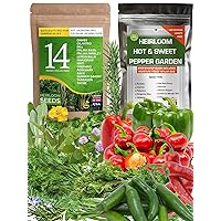 Assorted Collection of Sweet, Hot Pepper and Culinary Medicinal Herb Seeds for Gardening Outdoor, Indoor and Hydroponics - Total 24 Individual Bags with Heirloom, Non GMO and USA Grown Seeds