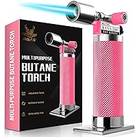 Refillable Butane Torch Lighter, Kitchen Torch, Creme Brulee Torch with Safety Buckle, Blow Torch for Cooking, Food Torch Gifts for Women, Culinary Torch, Pink Torch Lighter, Butane not Included
