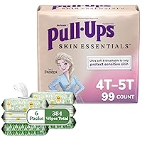 Bundle of Pull-Ups Girls' Skin Essentials Potty Training Pants, Training Underwear, 4T-5T (38-50 lbs), 99 Ct (3 Packs of 33) + Baby Wipes, 99% Water, 6 Flip Top Packs (336 Wipes Total)