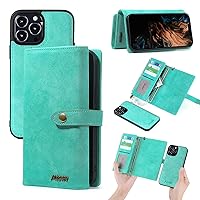 Wallet Case Compatible with iPhone 13/13 Pro/13 Pro Max/13 Mini, 2 in 1 Magnetic Zipper Leather Detachable Flip Cover Case, with Wrist Strap, Card Slots, Stand Feature