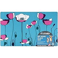 Drymate Pet Bowl Placemat, Dog & Cat Food Feeding Mat - Absorbent Fabric, Waterproof Backing, Slip-Resistant - Machine Washable/Durable (USA Made) (12” x 20”) (Good Medicine Light Flowers 11)