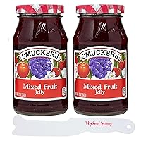Mixed Fruit Jelly Bundle with - (2) 12oz Smucker's Mixed Fruit Jelly and (1) Wyked Yummy Spreader Plastic Knife and Jar Scraper
