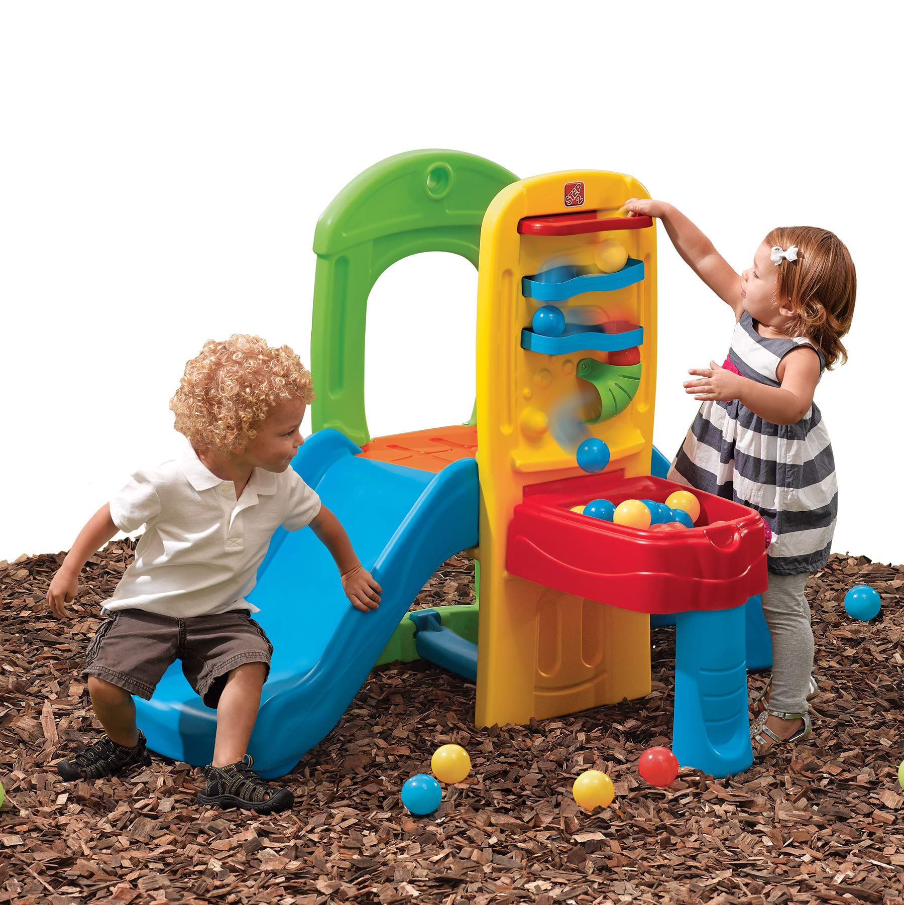 Step2 Play Ball Fun Toddler Climber – Indoor and Outdoor Playset with Kids Slide, 10 Balls, Drop Maze Colorful