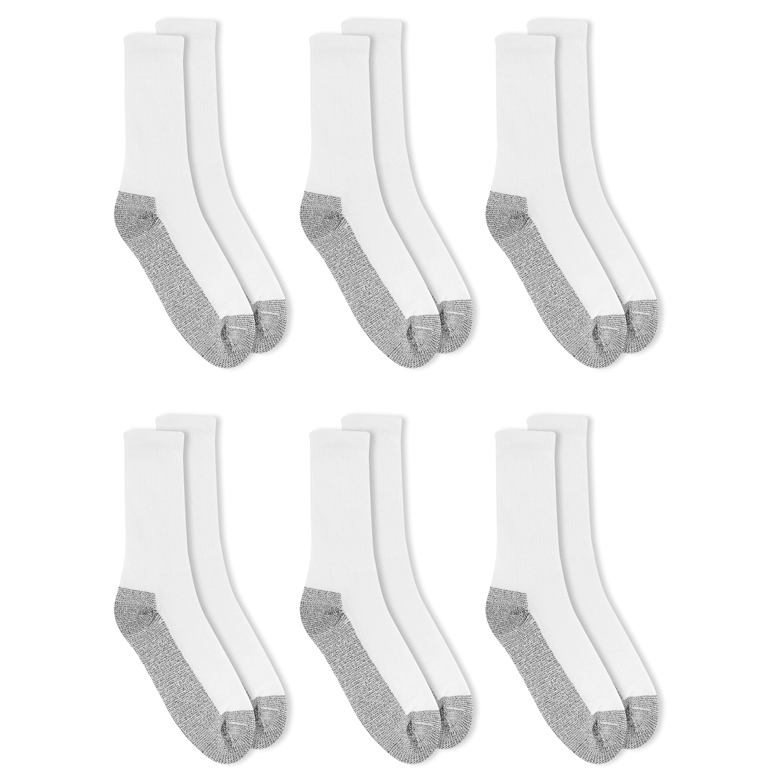 Fruit of the Loom Men's Big and Tall 6 Pack Heavy Duty Reinforced Cushion Full Crew Socks, White Shoe Size: 13-15