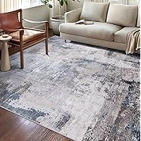 Washable Rug, Ultra Soft Area Rug 6x9, Non Slip Abstract Rug Foldable, Stain Resistant Rugs for Living Room Bedroom, Modern Fuzzy Rug (Grey/Navy, 6'x9')