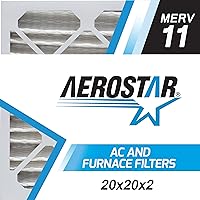 Aerostar 20x20x2 MERV 8 Pleated Air Filter, AC Furnace Air Filter, 6 Pack (Actual Size: 19 1/2