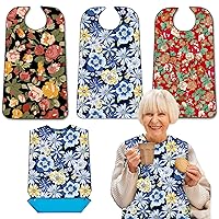 3 Pack Adult Bibs with Crumb Catcher, Washable and Adjustable Adult Bibs for Women Elderly Seniors, Bibs for Eating
