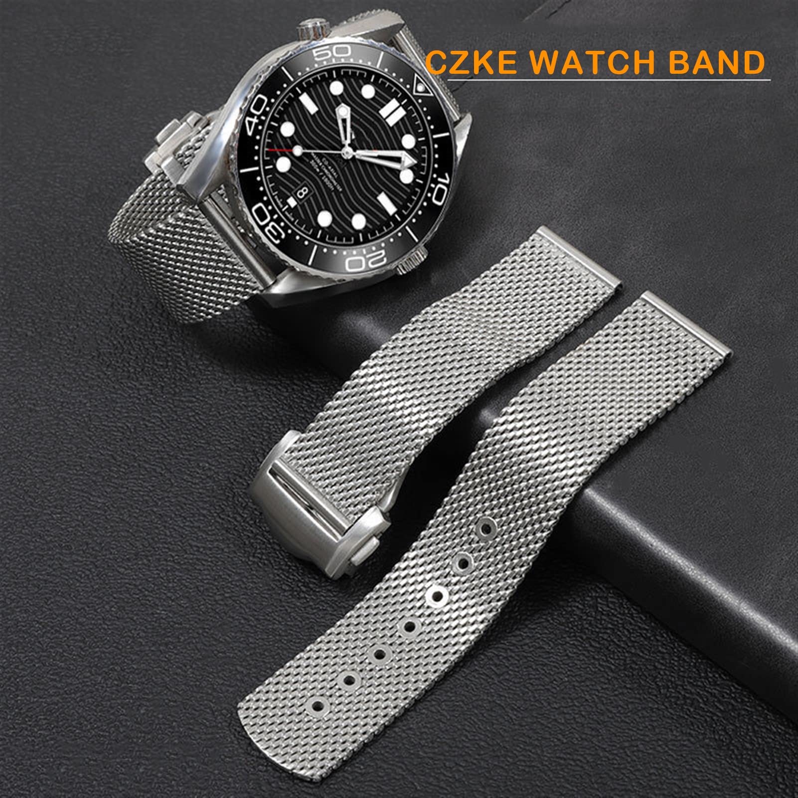 SKM Chain Watch Accessories Strap for Omega 007 Seamaster Diver 300 Watch Band Replace 20mm 22mm Milanese Stainless Bracelet (Color : Silver, Size : 20mm)