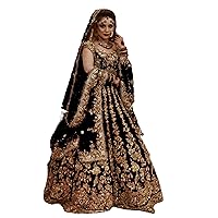 Indian Velvet Women Wedding Festival Muslim Bridal Lehenga Choli Dupatta 4763