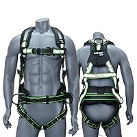 AFP Fall Protection Full-Body Premium Safety Harness, Vented & Padded Shoulder, Legs & Back, 8” Thick Back Support Belt, Aluminum D-Rings, Tongue Buckle, Quick Release (OSHA/ANSI PPE)
