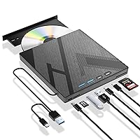 7 in 1 External Blu-ray Drive, USB 3.0 Type-C Optical External Bluray/DVD Drive Burner with SD/TF Port, Support 100G Bluray Disc R/W for PC Compatible with Windows XP/7/8/10/11 Mac Laptop Desktop