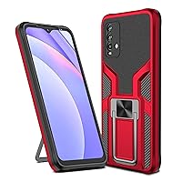 Shockproof Case for Xiaomi Redmi 9T/Redmi Note 9 4G/Redmi 9 Power Case Cover with Holder Kickstand, Heavy Duty Protective Bumper Armour Phone Shell with Magnetic - Red