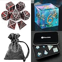 Haxtec Bloodstained Metal DND Dice Set Blood and DND Dice Set Sharp Edge Resin Dice Set Bundle for Dungeons and Dragons Gift TTRPG Antique Metal Halloween Dice