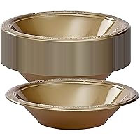 Gold Solid Color Premium Heavy Weight Plastic Soup Bowl (15 Oz.) 50 Count - Elegant & Durable, Perfect for Parties & Events