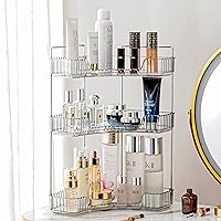 Corner Bathroom Counter Organizer Bathroom Countertop Shelf Makeup Organizer for Vanity Perfume Tray for Corner Storage (3 Tiers, Grey)