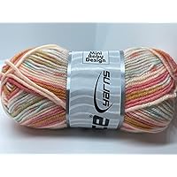 Salmon Mini Baby Design DK Yarn - Acrylic Wool Blend Self-Patterning Yarn 50 Gram, 142 Yards - Salmon, Amber Blue, White +